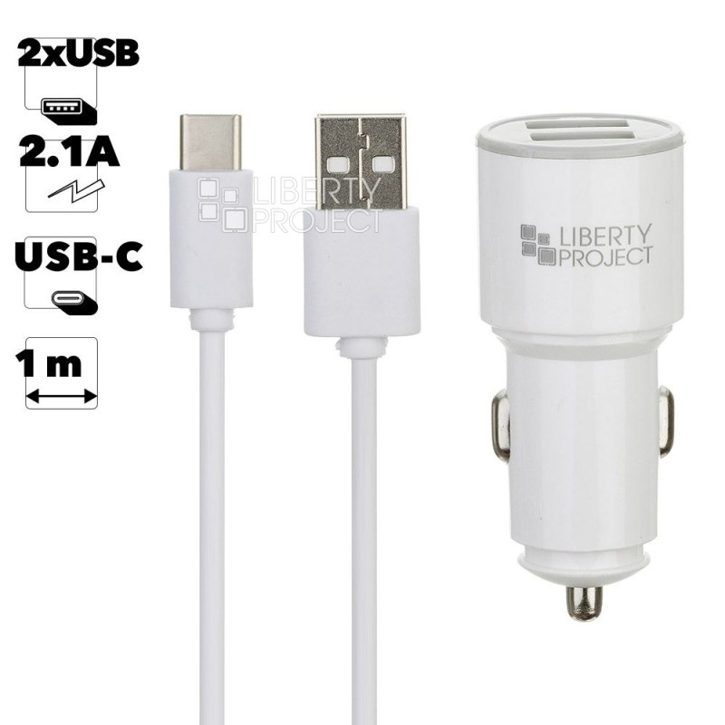 АЗУ "LP" с двумя USB выходами 2.1А + USB кабель USB Type-C "Barrel Series" (белое/европакет)