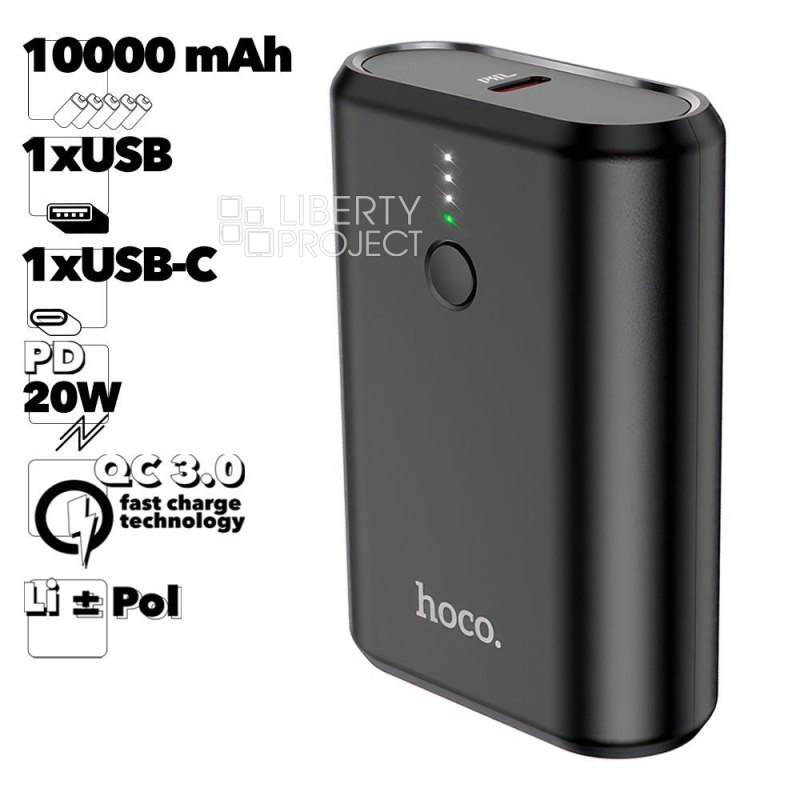 Внешний АКБ HOCO Q3 Mayflower 10000 mAh, 1xUSB, 1xUSB-C, 3А, QC 3.0, PD20W, Li-Pol (черный)