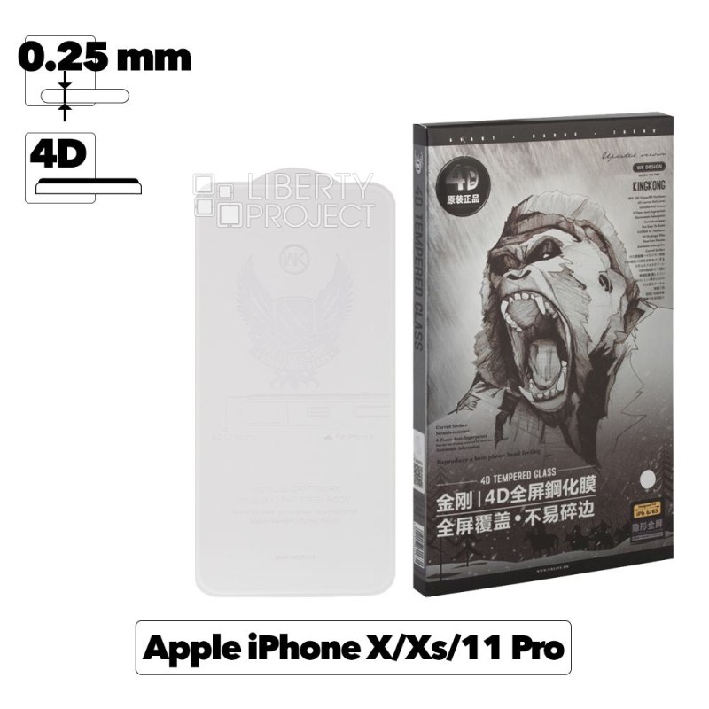 Защитное стекло WK Kingkong F. C. C. E. T. G. 4D для iPhone 11 Pro/X/Xs 0.25 мм, с белой рамкой
