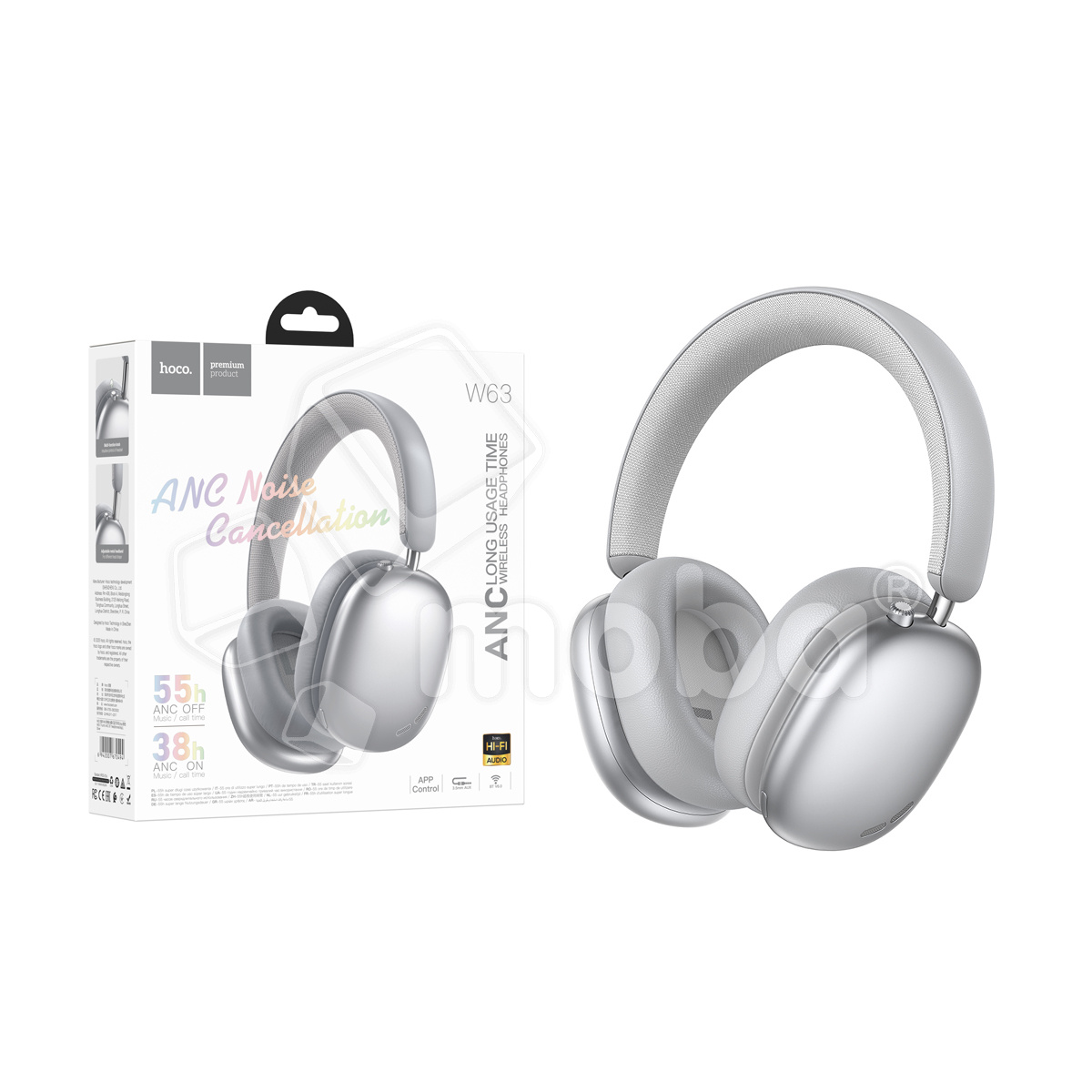 Беспроводные наушники Bluetooth Hoco W63 (накладные, ANC) Серебро