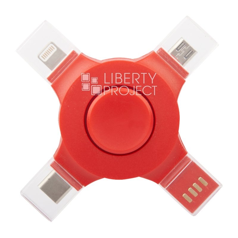 USB адаптер 4 в 1 для зарядки устройств Micro USB/USB Type-C/Lightning 8-pin (цвета в ассортименте)