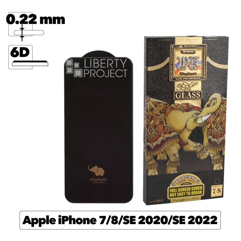 Защитное стекло WK Elephant 6D для iPhone SE 2/8/7 0.22 мм c черной рамкой