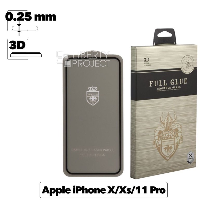Защитное стекло PRODA для Apple iPhone Х/Xs/11 Pro, 3D, черная рамка, 0.25мм