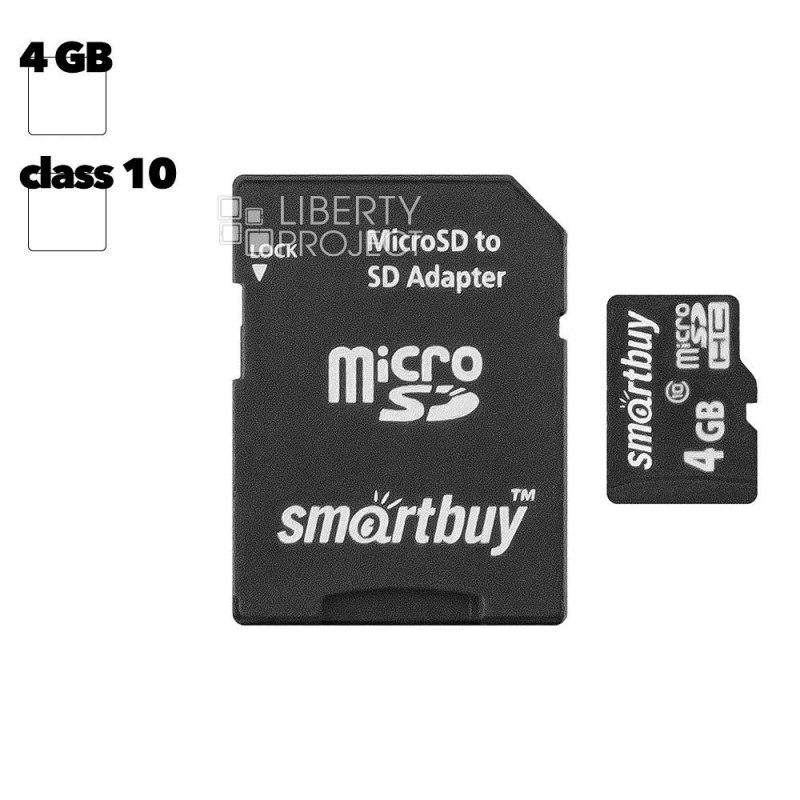 Карта памяти SmartBuy Micro SD 4Гб (class 10) (с адаптером SD)