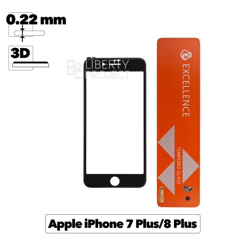 Защитное стекло WK Excellence 3D для iPhone 7 Plus/8 Plus 0.22 мм c черной рамкой + чехол