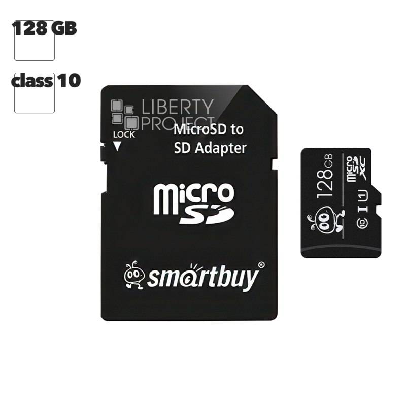 Карта памяти SmartBuy Micro SD 128Гб (class 10) с адаптером