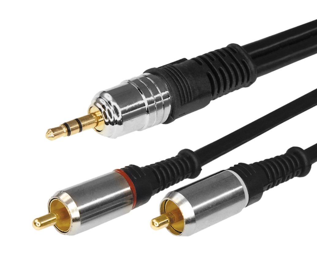 Шнур Стерео 3,5 мм - 2 RCA, длина 5 метров (GOLD-металл) REXANT