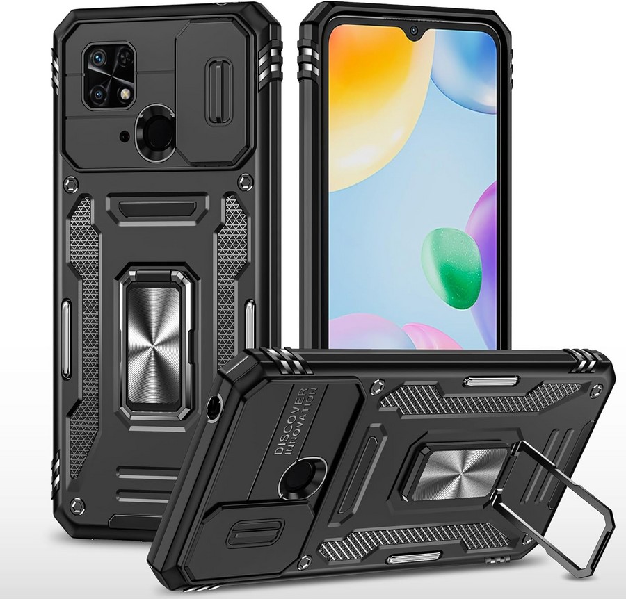 Противоударная накладка с защитой камеры DISCOVER с кольцом для Xiaomi Redmi 10C черный