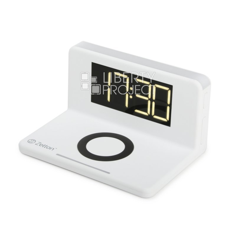Беспроводное ЗУ Zetton ZTSY-W0241QI10WACWRU для смартфона, встроенный будильник, часы, ночник (белый)