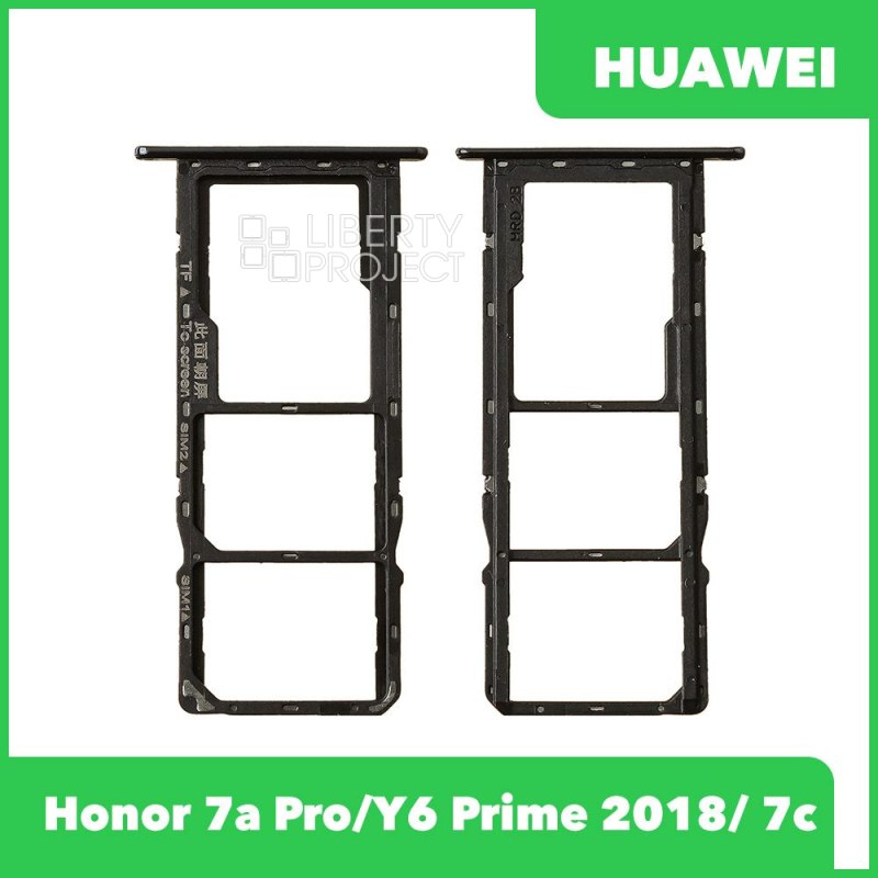 Держатель SIM карты для Huawei Honor 7a Pro AUM L29 / Y6 Prime (2018) ATU L11 / 7c AUM L41 черный
