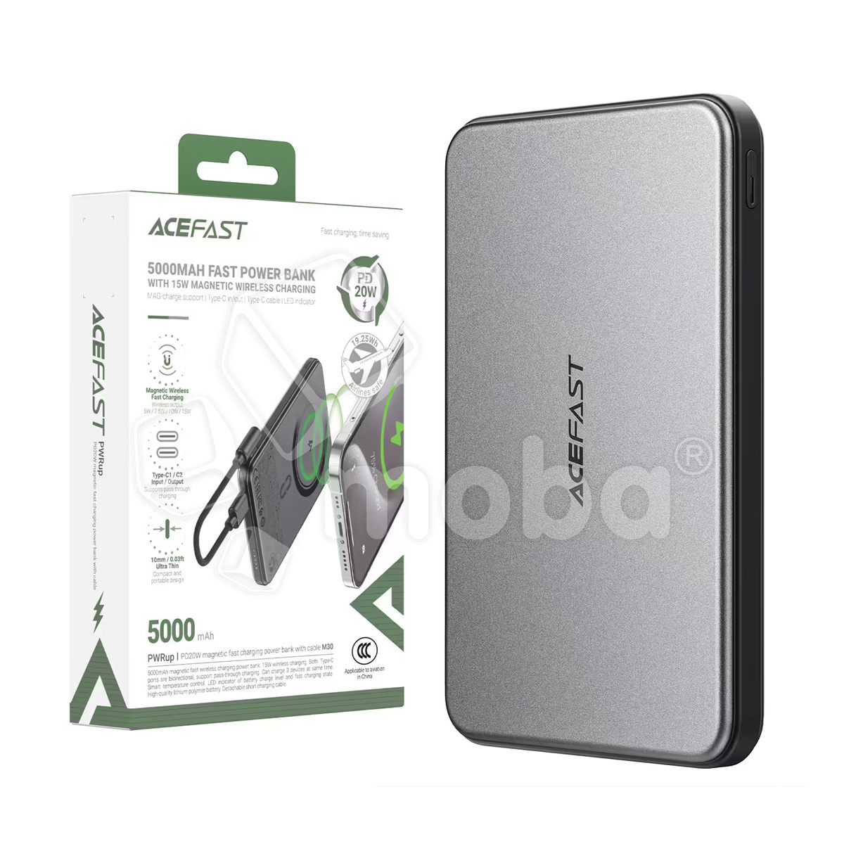 Внешний Аккумулятор (Power Bank) Acefast M30 5000 mAh (18W, MagSafe 7.5W) Черный