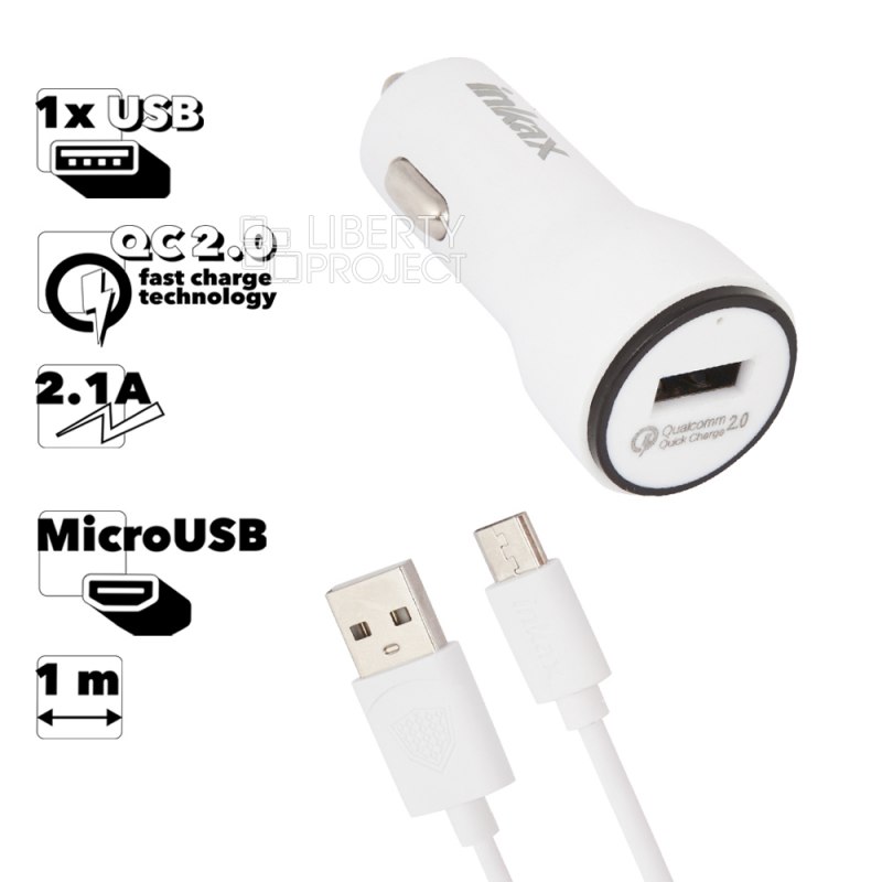 АЗУ inkax CD-22 Fast 1xUSB, QC 2.0 2.1А + кабель MicroUSB 1м (белый)