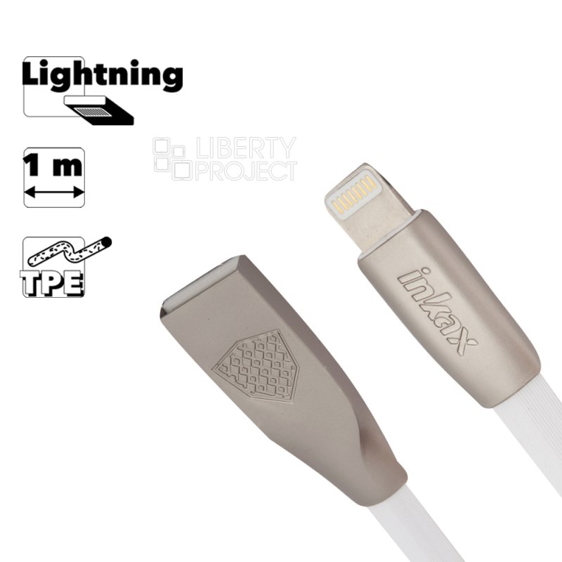 USB кабель inkax CK-19 Twisted Crafts Lightning 8-pin, плоский, 1м, TPE (белый)