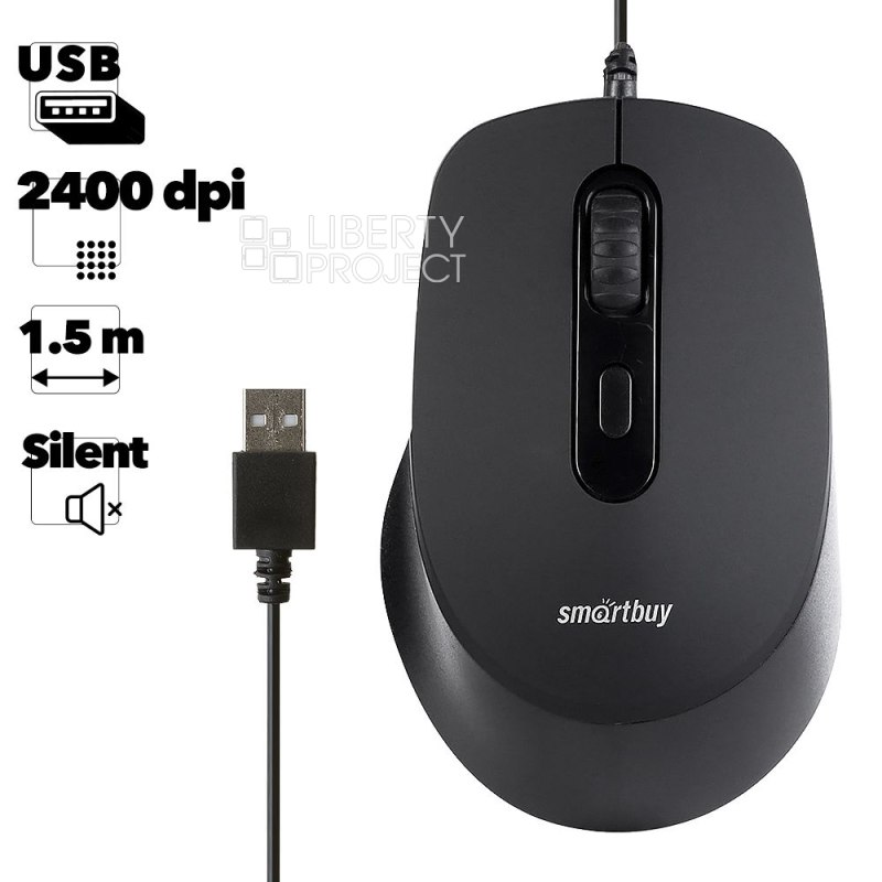 Мышь проводная беззвучная Smartbuy ONE 265-K (черный)