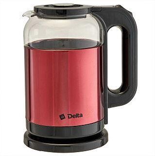 Чайник электрический DELTA DL-1115 red (1,8л. металл/стекло)