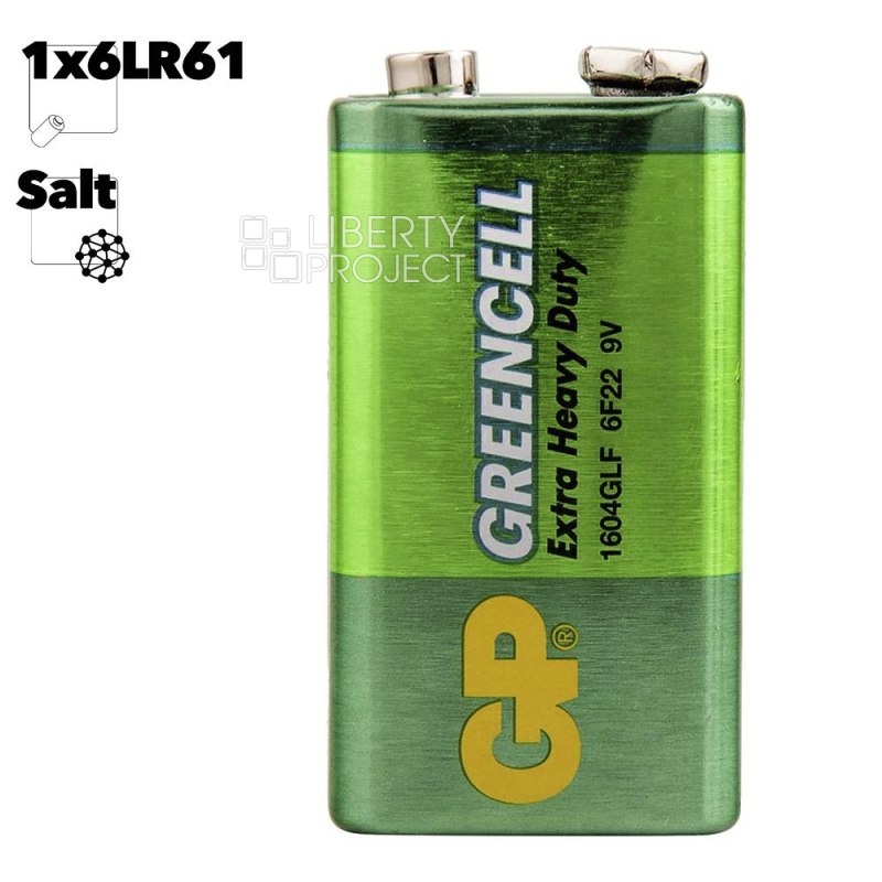 Батарейка GP 6F22 Greencell 1604GLF-2CR1 (1шт в упаковке)