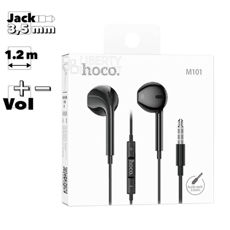 Гарнитура HOCO M101 Crystal 3.5мм, вкладыши, громкость +/-, 1.2м (черный) мятая (0L-00056444)