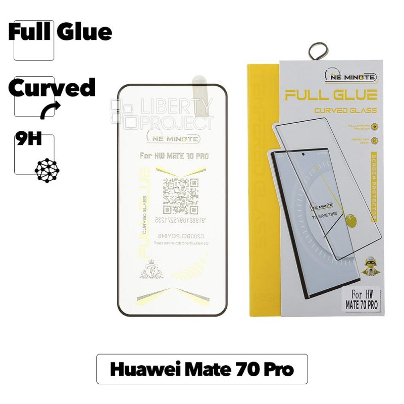 Защитное стекло "One Minute" для Huawei Mate 70 Pro, 9H, Full Glue Curved Glass, черная рамка