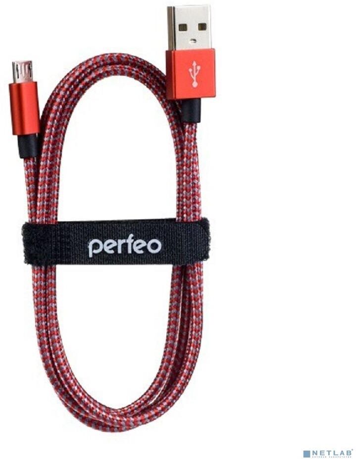 Кабель PERFEO (U4803) USB A вилка - Micro USB вилка, красно-белый, длина 1 м