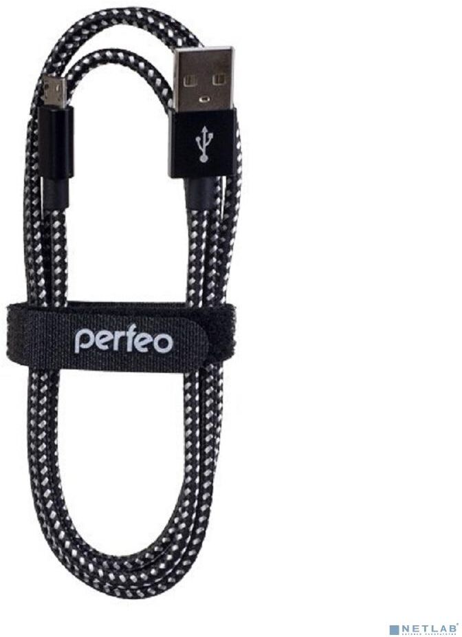 Кабель PERFEO (U4801) USB A вилка - Micro USB вилка, черно-белый, длина 1 м