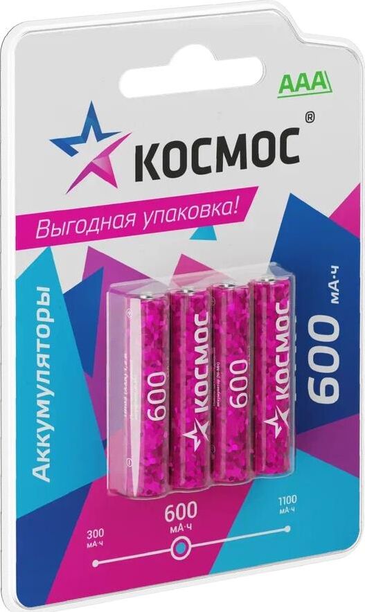 Аккумулятор КОСМОС KOCR03NIMH600mAh4BL фуксия