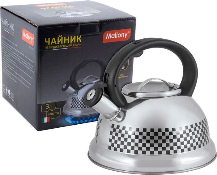 MALLONY Чайник из нерж. стали MAL-0417С с рисунком, меняющим цвет (3,0 литра, со свистком, капсульное дно) (002104)