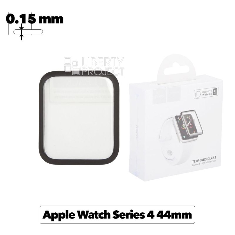 Защитное стекло HOCO Curved для Apple Watch 4 (44 мм), изогнутое, черная рамка, глянцевое, 0.15мм