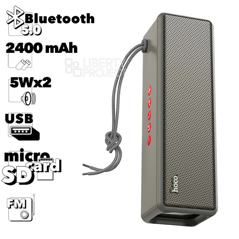 Bluetooth колонка HOCO HC3 Bounce BT5.0, 2x5W, AUX/TWS/FM/microSD/USB, IPX4 (серый)