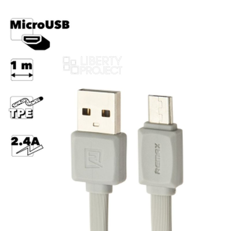 USB кабель REMAX RC-008m Fast Data MicroUSB, 2.4А, 1м, TPE (серый)
