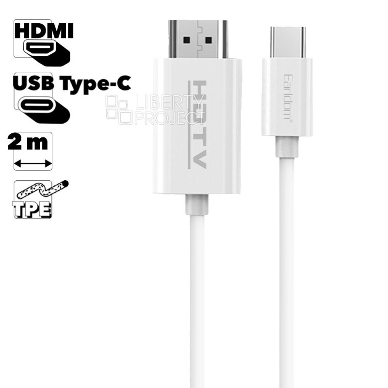 HDMI кабель Earldom ET-W32 Type-C, 4K, TPE, 2м (белый)