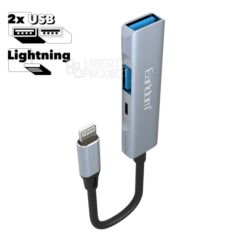 Хаб Lightning 8-pin Earldom ET-HUB11 2xUSB 3.0/Lightning 8-pin (серый)