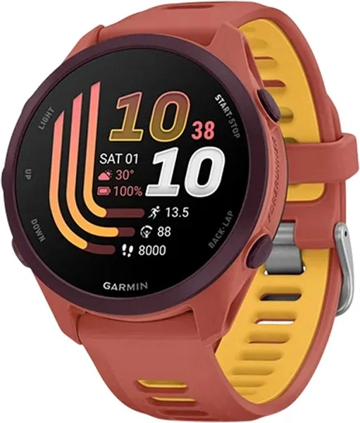 Умные часы Garmin Forerunner 170 Music 43mm Amoled красный с красным/манговым силиконовым ремешком (010-03920-55)