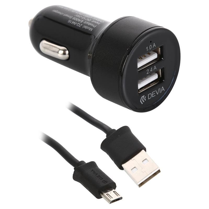 Автомобильное зарядное устройство Devia Smart Dual, кабель Micro