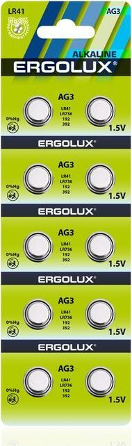 Элементы питания ERGOLUX (14314) AG 3 BL-10 (AG3-BP10, LR41 /LR736 /192 /392 батарейка для часов)