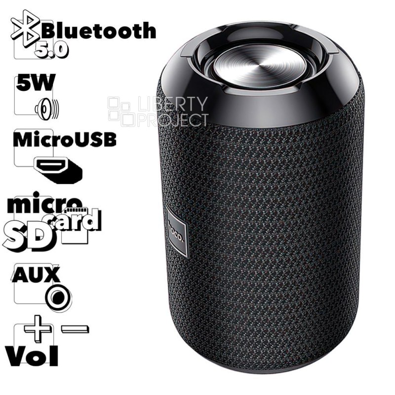 Bluetooth колонка HOCO HC1 Trendy BT5.0, 5W, AUX/TWS/FM/microSD/USB, IPX5 (черный) мятая упаковка (0L-00049985)
