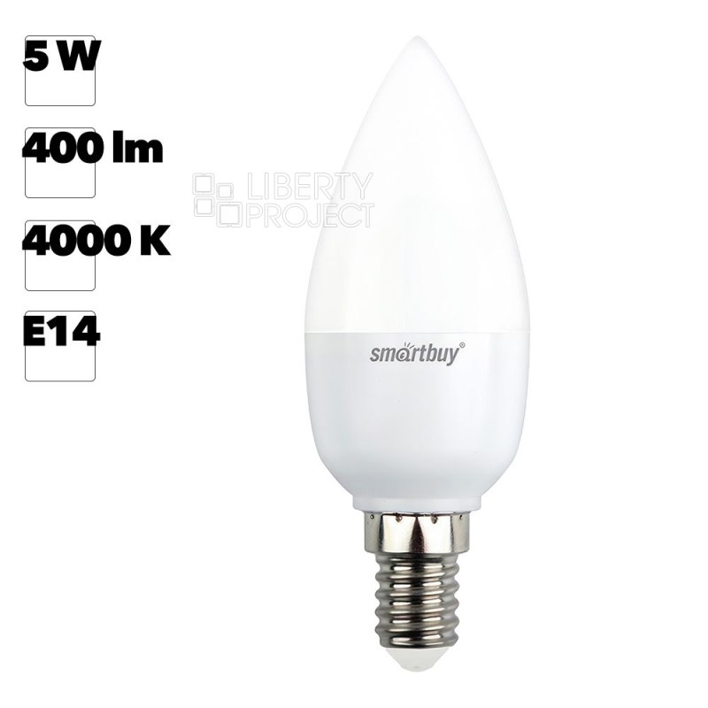 Светодиодная (LED) Лампа FIL Smartbuy C37-05W/4000 холодный свет/ цоколь E14