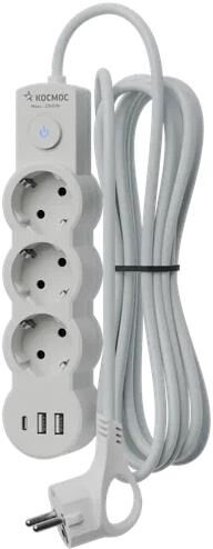 Удлиниитель КОСМОС YKsm3m3g-Z-VU10A-W - 3 гн х 3,0 м белый