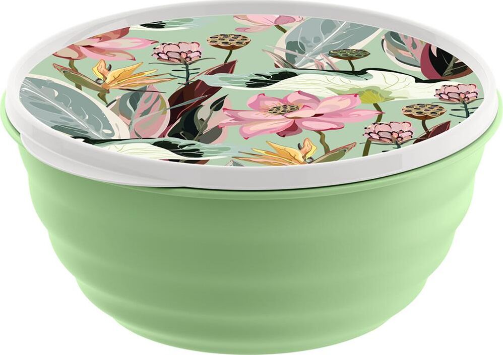 Миска HOMVER Latina Botanica 1,1л с крышкой с декором (зеленый) 222133518/08