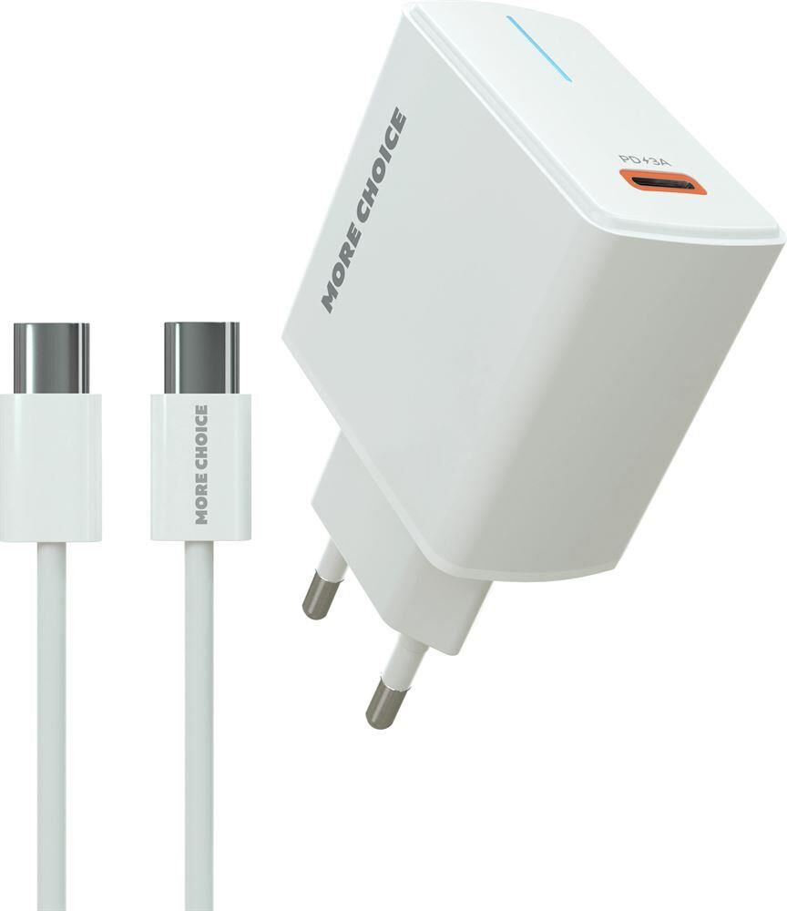 СЗУ MORE CHOICE (4610196408915) NC60a 1USB-C 3.0A PD 20W быстрая зарядка для Type-C White