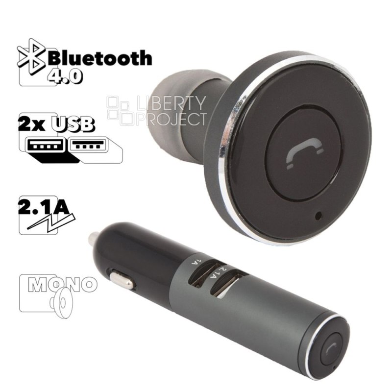 Bluetooth моногарнитура REMAX RB-T11C, BT4.0, внутриканальная, + АЗУ 2xUSB, 2.4A (черный)