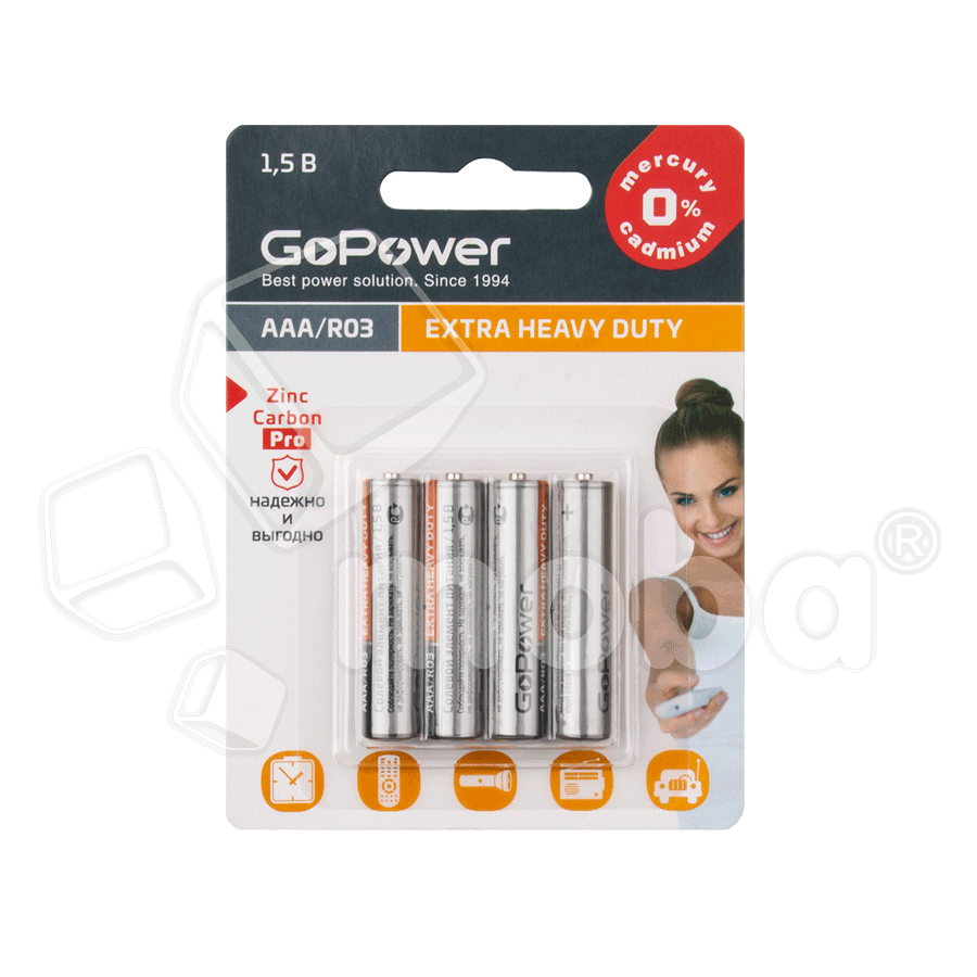 Батарейка AAA R03 GoPower Heavy Duty 1.5V (4 шт. в блистере)