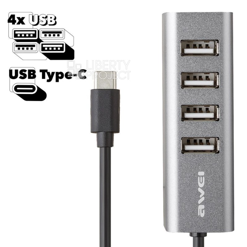 USB-C хаб AWEI CL-122T 4xUSB (черный)