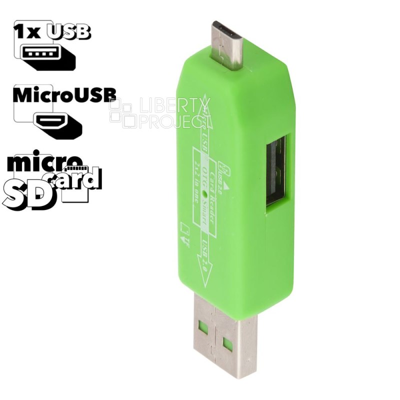 USB/Micro USB OTG Картридер "LP" слоты Micro SD/USB (зеленый/коробка)