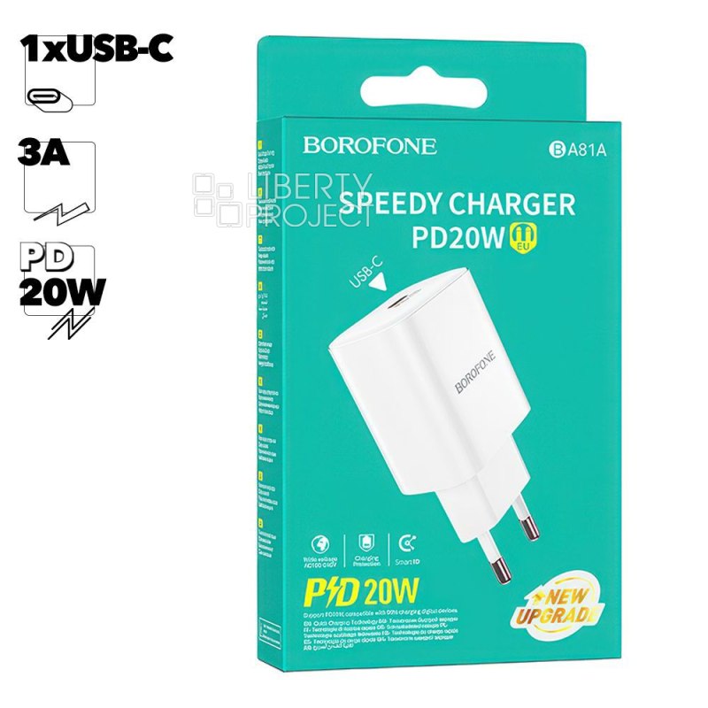 СЗУ BOROFONE BA81A 1xUSB-C PD20W, 3А (белый)