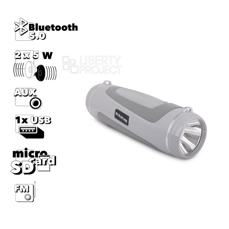 Bluetooth колонка BOROFONE BR7 Empyreal Sports BT 5.0, 5Wx2, AUX/microSD/USB/FM (серый)