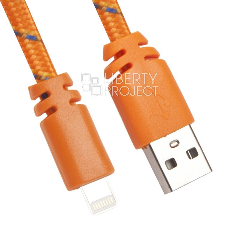 USB кабель "LP" для Lightning 8-pin плоская оплетка (оранжевый/европакет)