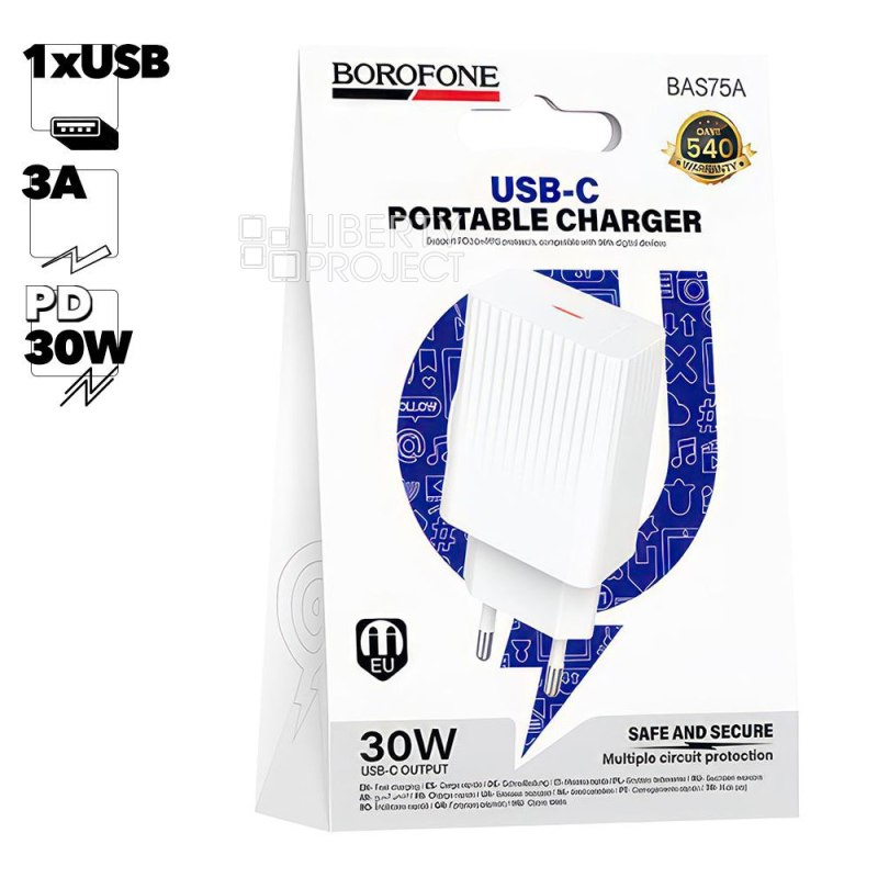 СЗУ BOROFONE BAS75A Source 1xUSB-C, 3А, PD30W (белый)