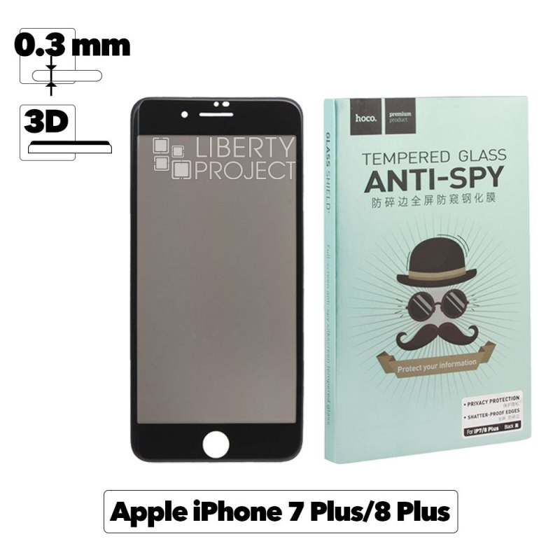 Защитное стекло HOCO A6 Shutterproof Edge для Apple iPhone 7 Plus/8 Plus, 3D, черная рамка, антишпион, 0.3мм
