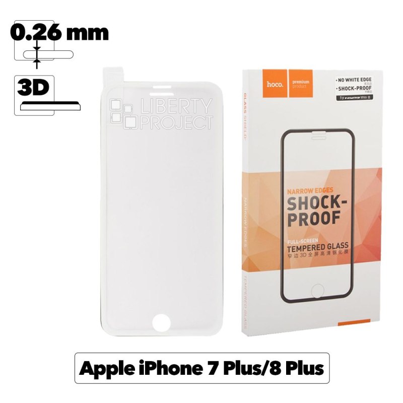 Защитное стекло HOCO A11 Narrow Edges для Apple iPhone 7 Plus/8 Plus, 3D, белая рамка, глянцевое, 0.26мм