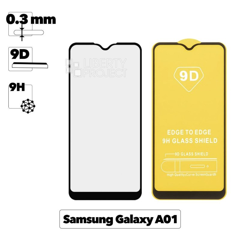 Защитное стекло для Samsung A01 Edge To Edge 9H Glass Shield 9D 0,3 мм (желтая подложка)